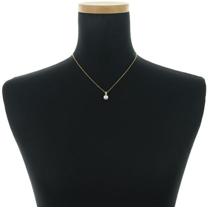 Mikimoto yellow gold necklace with 7.5mm pearl and single diamond pendant on 40cm chain
