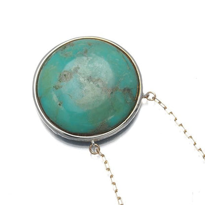 Agete turquoise circle necklace in K10 yellow gold and silver with 40/45 cm chain length and 16.5 mm diameter pendant