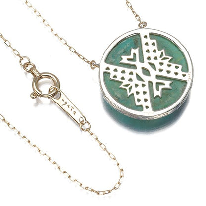 Agete turquoise circle necklace in K10 yellow gold and silver with 40/45 cm chain length and 16.5 mm diameter pendant