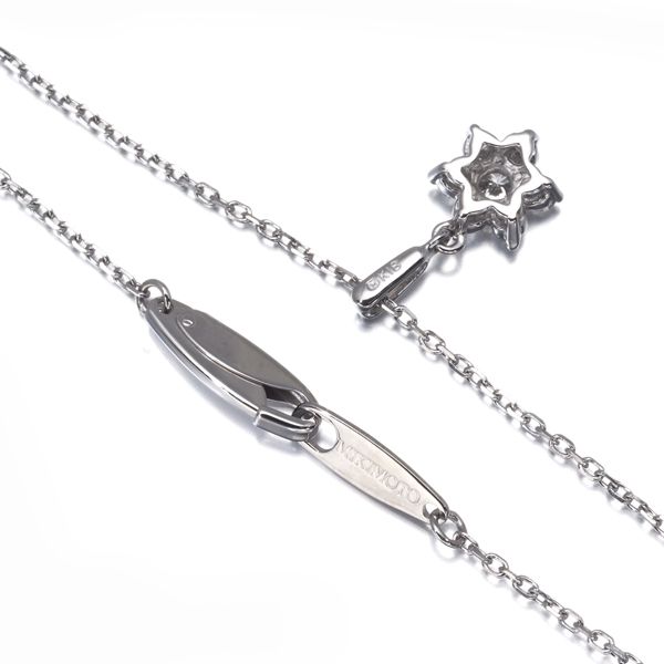 Mikimoto 18K white gold necklace with 0.21ct diamond flower pendant, 40cm length