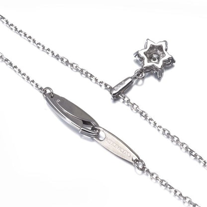 Mikimoto 18K white gold necklace with 0.21ct diamond flower pendant, 40cm length