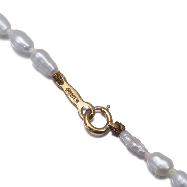Mikimoto baby pearl necklace featuring 3.0-4.0mm freshwater pearls and a 3.7mm Akoya pearl initial Y pendant in 18k yellow gold