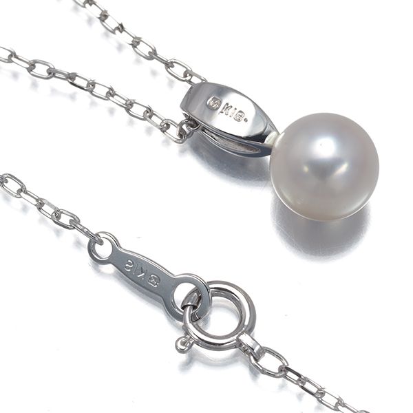 Mikimoto necklace with 7.2mm pearl and single diamond set in 18k white gold, 40cm length