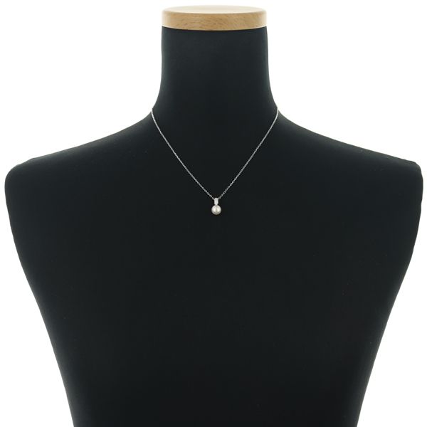 Mikimoto necklace with 7.2mm pearl and single diamond set in 18k white gold, 40cm length