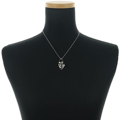 Mikimoto pearl necklace with 3.8-4.5mm pearls and diamond leaf pendant in 18k white gold, 42 cm length