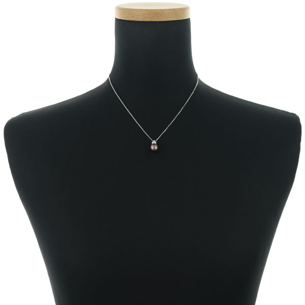 Mikimoto necklace featuring 8.7mm black pearl and diamond pendant set in K18WG metal, 40cm chain