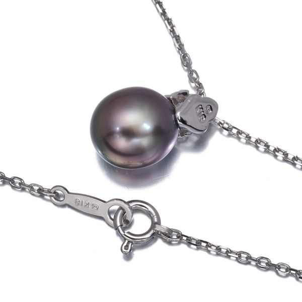 Mikimoto necklace featuring 8.7mm black pearl and diamond pendant set in K18WG metal, 40cm chain