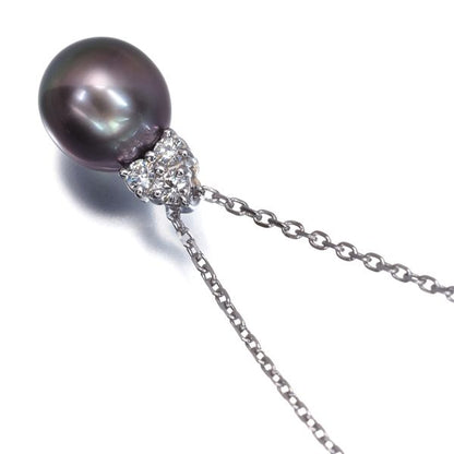 Mikimoto necklace featuring 8.7mm black pearl and diamond pendant set in K18WG metal, 40cm chain