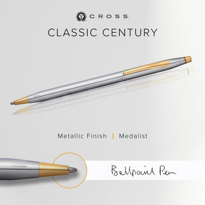 Cross Classic Century Medalist silver oil-based ballpoint pen with medium tip in premium gift box and gift shipper