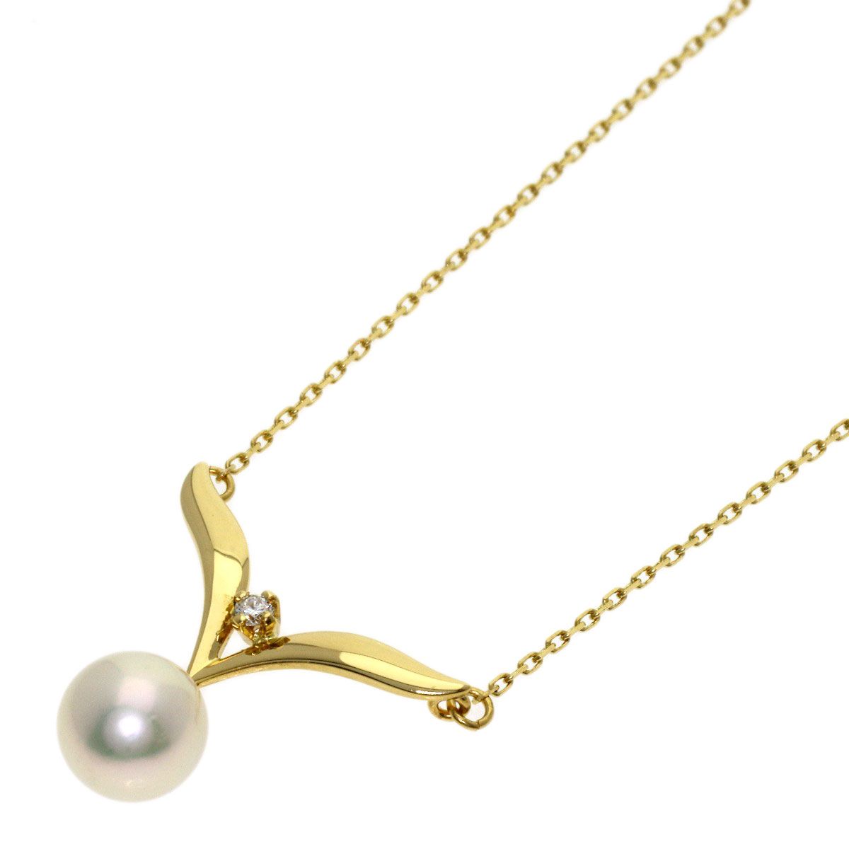MIKIMOTO ladies pearl diamond necklace with 7.1mm pearl on 42cm K18YG gold chain