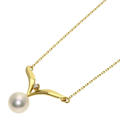 MIKIMOTO ladies pearl diamond necklace with 7.1mm pearl on 42cm K18YG gold chain