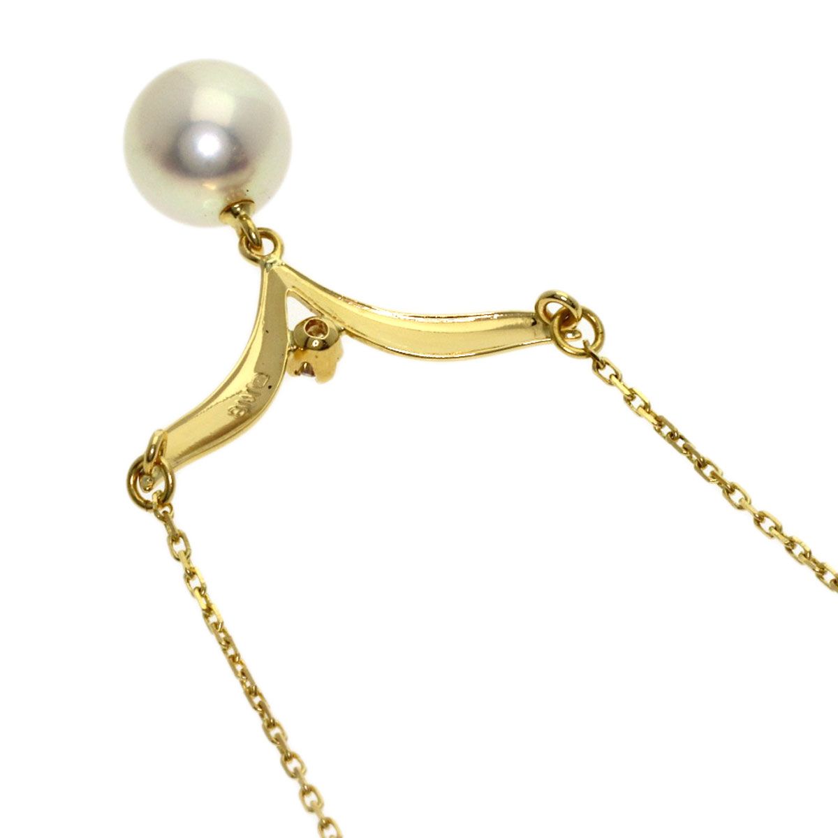 MIKIMOTO ladies pearl diamond necklace with 7.1mm pearl on 42cm K18YG gold chain