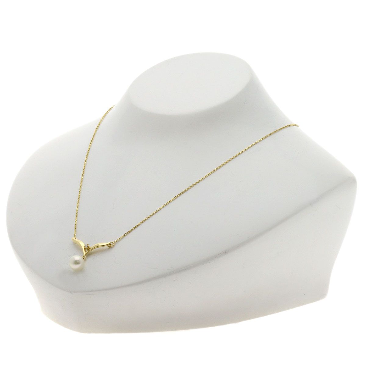 MIKIMOTO ladies pearl diamond necklace with 7.1mm pearl on 42cm K18YG gold chain