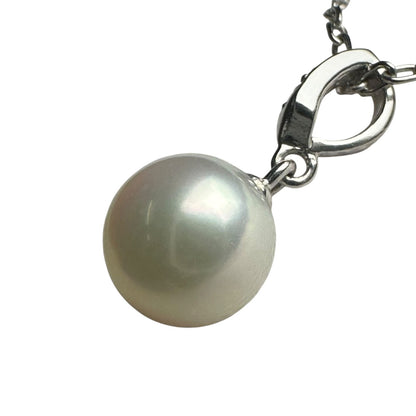 MIKIMOTO K18 white gold necklace featuring a 6.7mm pearl and diamond design, 21cm length