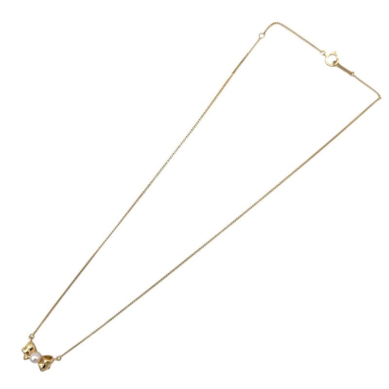 Tasaki Pearl Ribbon Necklace in 18K yellow gold with oval pearl and 39 cm chain