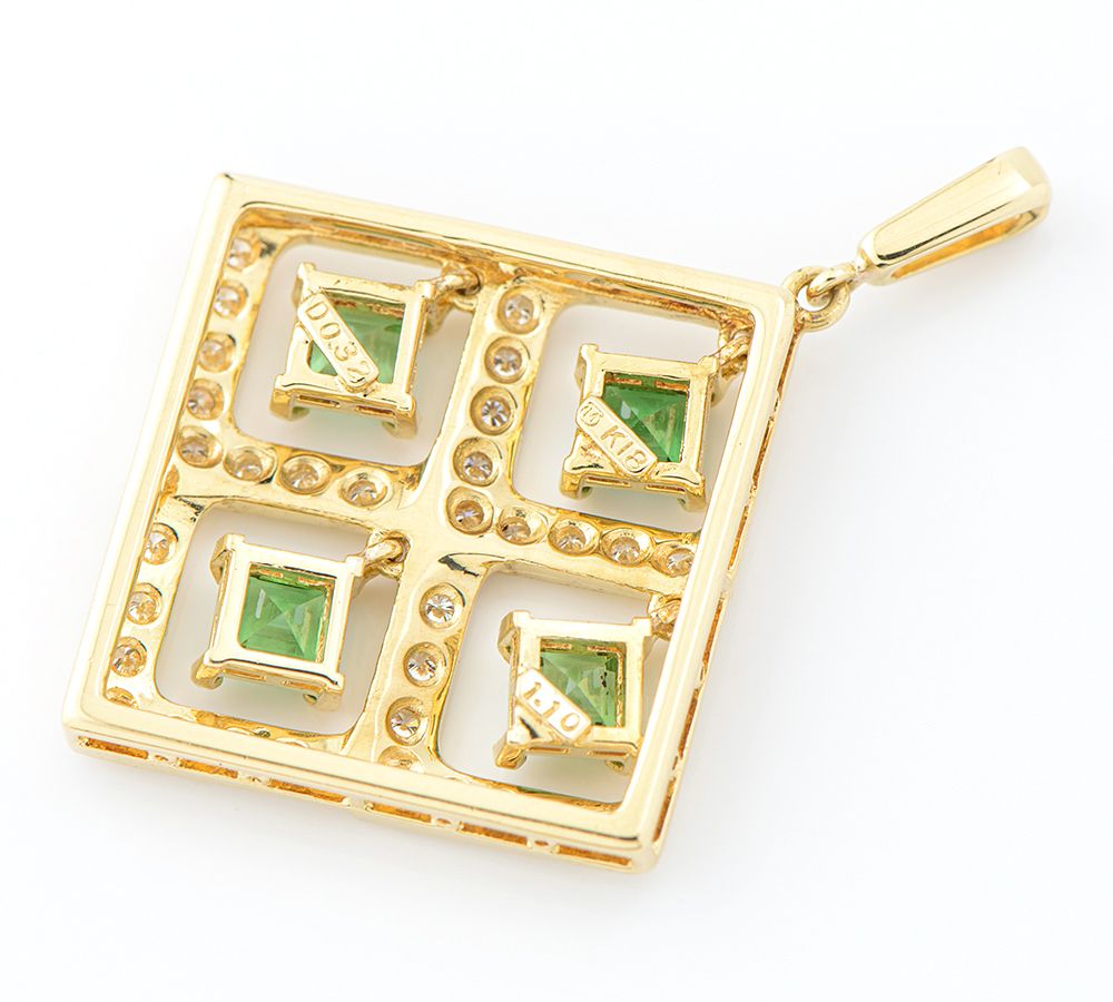 Mikimoto pendant top with 1.10ct step cut green garnet and 0.32ct secondary stones