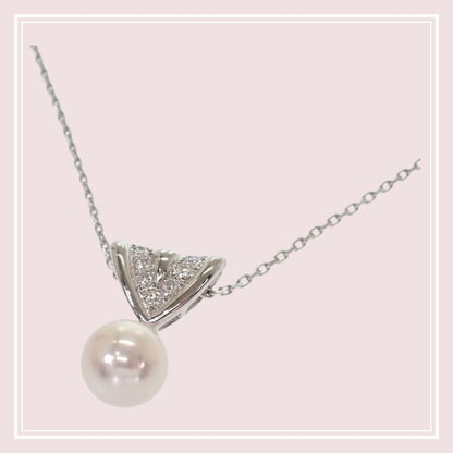 Mikimoto Akoya pearl pendant necklace in 18K white gold with diamond and 40cm chain