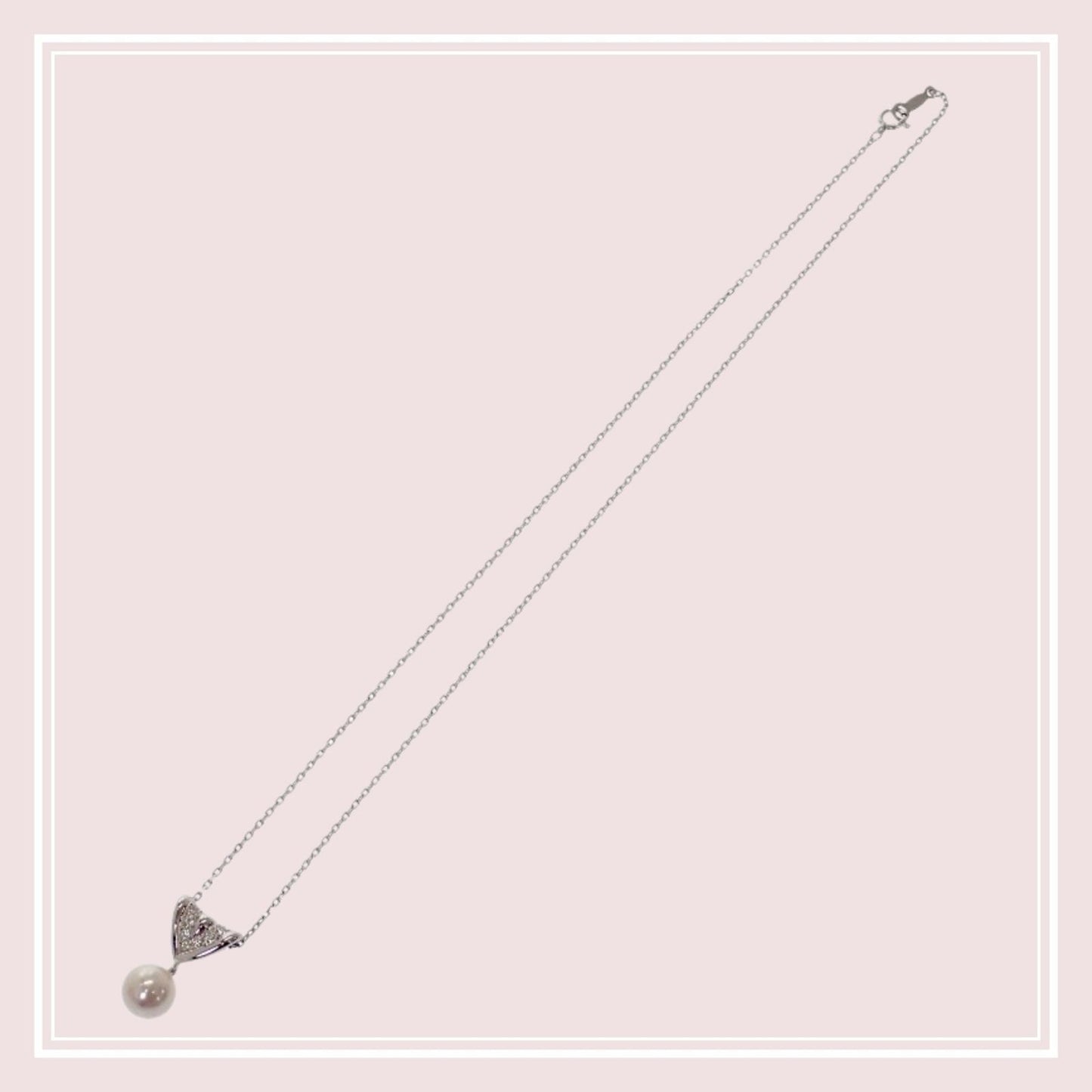 Mikimoto Akoya pearl pendant necklace in 18K white gold with diamond and 40cm chain