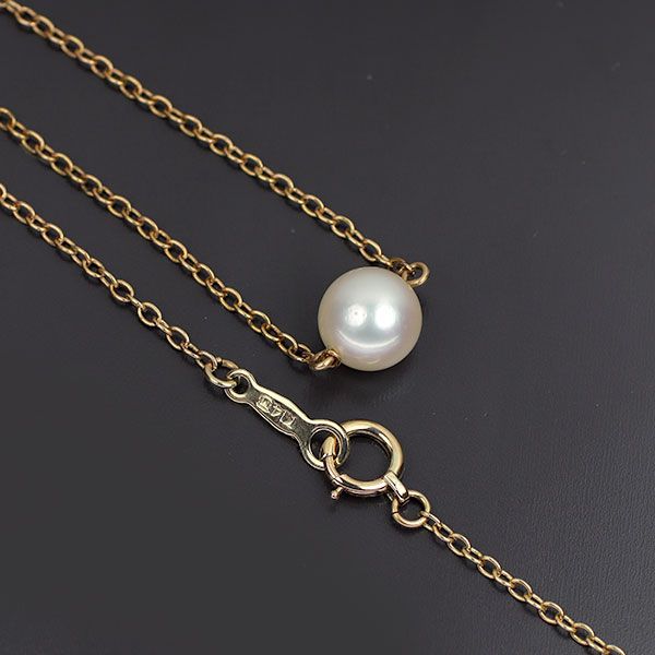 Mikimoto K14YG necklace featuring a 6.6mm Akoya pearl pendant on a 38cm chain