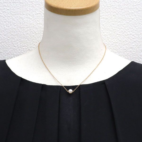 Mikimoto K14YG necklace featuring a 6.6mm Akoya pearl pendant on a 38cm chain