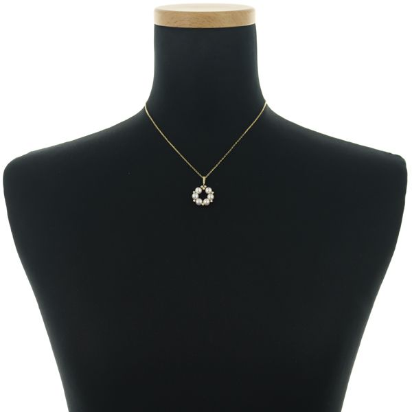 Mikimoto necklace with 5.3mm pearl and diamond circle pendant in 18k yellow gold, 38cm chain