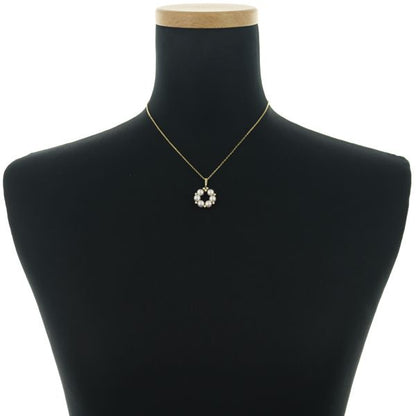 Mikimoto necklace with 5.3mm pearl and diamond circle pendant in 18k yellow gold, 38cm chain