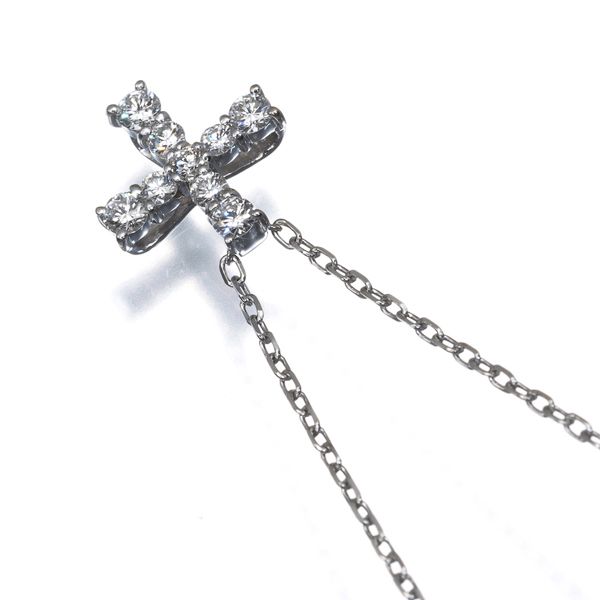 Mikimoto diamond cross necklace 0.31ct set in K18 white gold with 39-44 cm chain