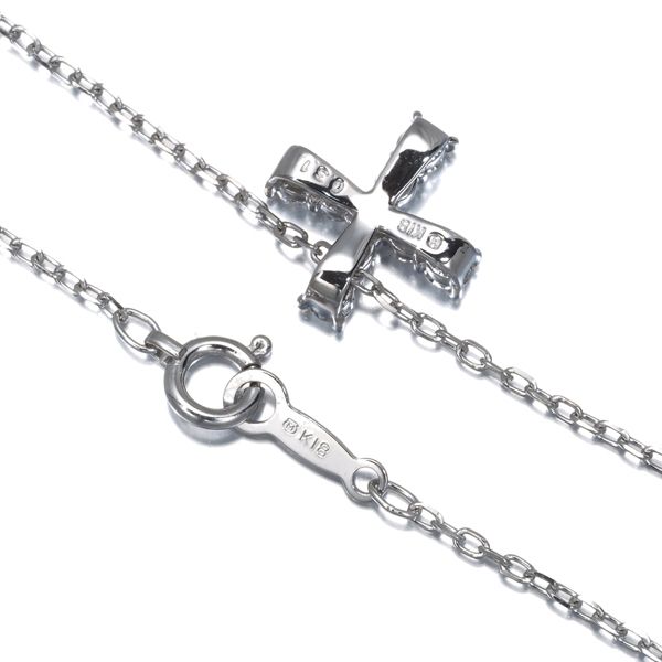 Mikimoto diamond cross necklace 0.31ct set in K18 white gold with 39-44 cm chain