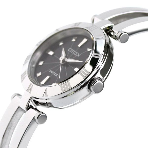 Citizen Wicca Eco Drive women's wristwatch NA15-1571C with black dial and silver stainless steel band