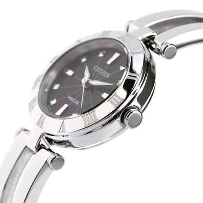 Citizen Wicca Eco Drive women's wristwatch NA15-1571C with black dial and silver stainless steel band
