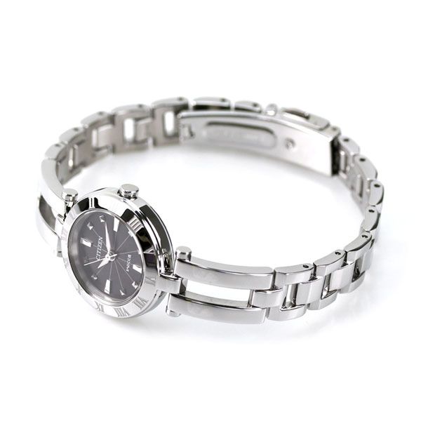 Citizen Wicca Eco Drive women's wristwatch NA15-1571C with black dial and silver stainless steel band