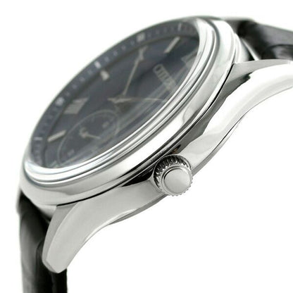 Citizen Eco-Drive BV1120-15L men's watch with navy dial, black leather strap, and stainless steel case