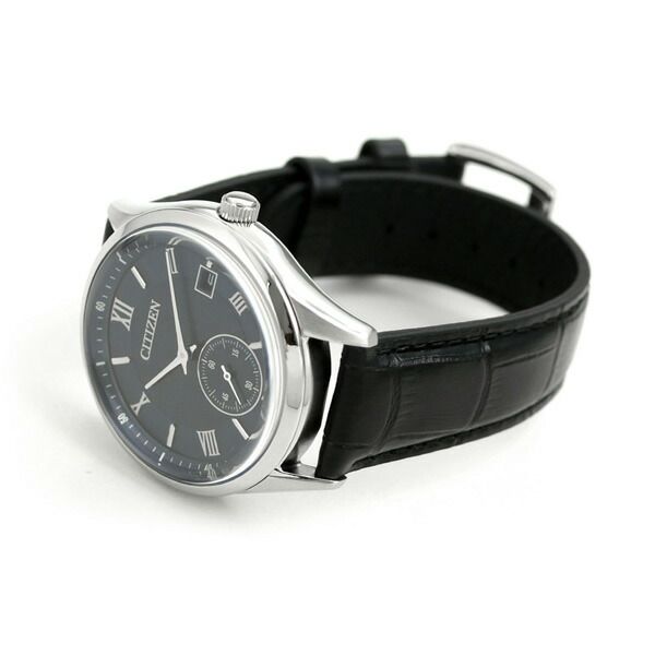 Citizen Eco-Drive BV1120-15L men's watch with navy dial, black leather strap, and stainless steel case