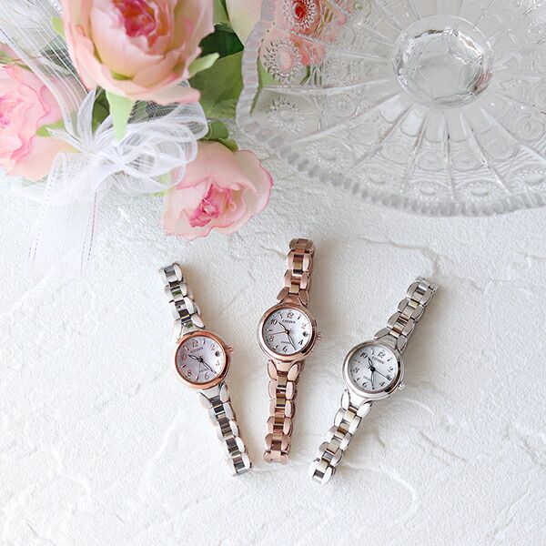 Citizen Exceed Titania Happy Flight ladies watch ES9472-54W with white shell dial and sakura pink super titanium band