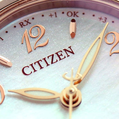 Citizen Exceed Titania Happy Flight ladies watch ES9472-54W with white shell dial and sakura pink super titanium band