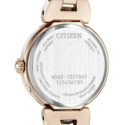 Citizen Exceed Titania Happy Flight ladies watch ES9472-54W with white shell dial and sakura pink super titanium band
