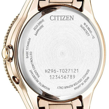 Citizen Xc Daichi Eco-Drive Titania Happy Flight ladies wristwatch with silky white dial and pink gold titanium band