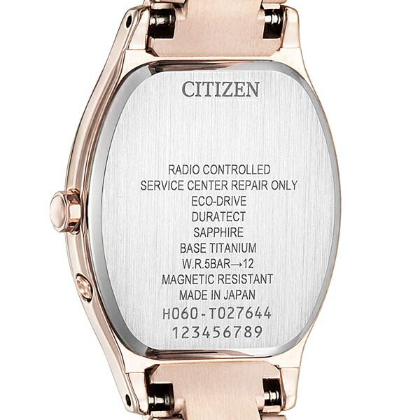 Citizen ES9354-69B ladies wristwatch with pearl white dial and pink gold super titanium band