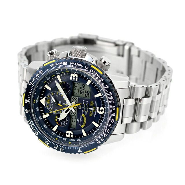 Citizen Promaster JY8078-52L watch with stainless steel band and navy liquid crystal dial