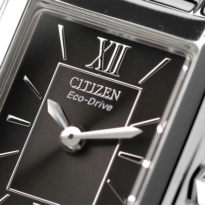 Citizen FRA36-2431 ladies wristwatch with black dial and silver stainless steel band