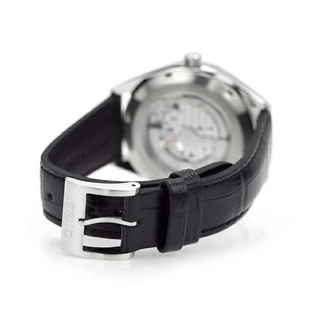 Citizen Collection Mechanical Classic Open Heart Watch NH9111-11B with silver dial and black cowhide leather band