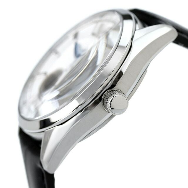 Citizen Collection Mechanical Classic Open Heart Watch NH9111-11B with silver dial and black cowhide leather band