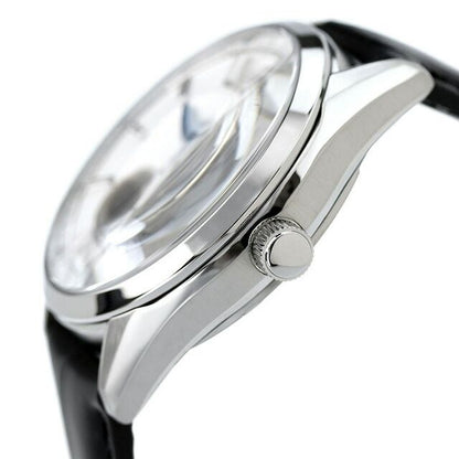 Citizen Collection Mechanical Classic Open Heart Watch NH9111-11B with silver dial and black cowhide leather band
