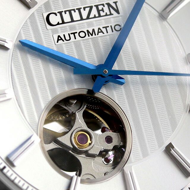 Citizen Collection Mechanical Classic Open Heart Watch NH9111-11B with silver dial and black cowhide leather band