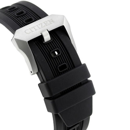 Citizen PROMASTER Land men's watch JV1007-07E with black dial, stainless steel gray case, and black biomass urethane band