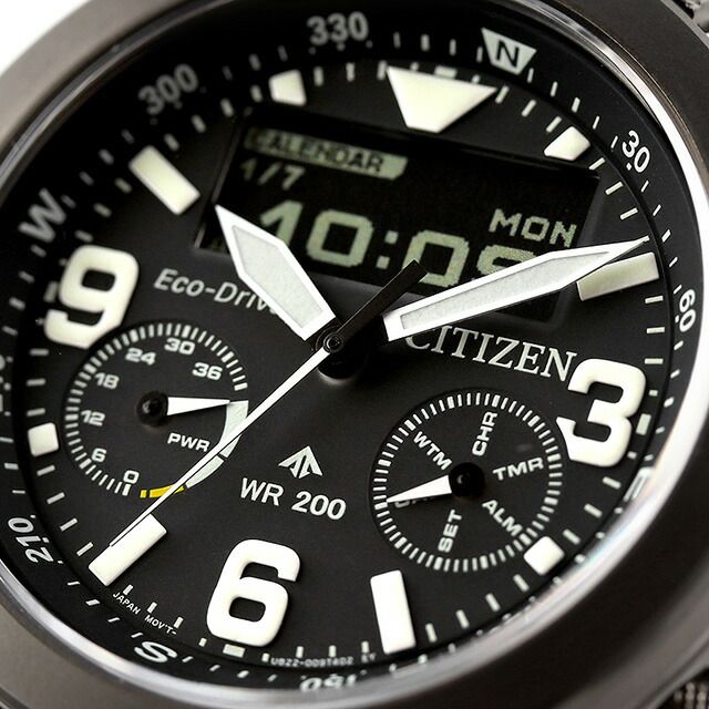 Citizen PROMASTER Land men's watch JV1007-07E with black dial, stainless steel gray case, and black biomass urethane band