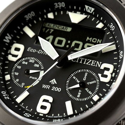 Citizen PROMASTER Land men's watch JV1007-07E with black dial, stainless steel gray case, and black biomass urethane band