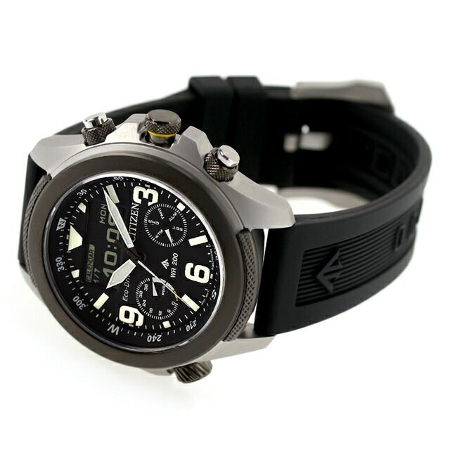 Citizen PROMASTER Land men's watch JV1007-07E with black dial, stainless steel gray case, and black biomass urethane band