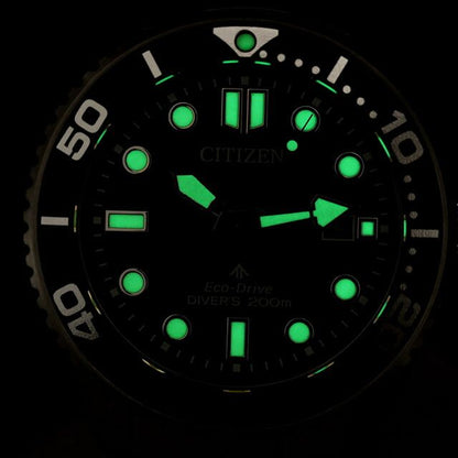 Citizen PROMASTER Marine Diver 200m BN0261-51E watch with black dial and silver stainless steel split pipe band