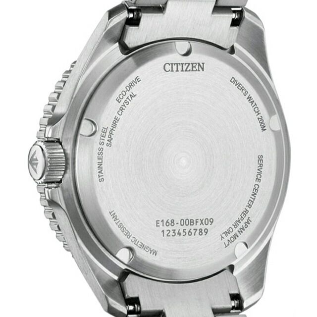 Citizen PROMASTER Marine Diver 200m BN0261-51E watch with black dial and silver stainless steel split pipe band